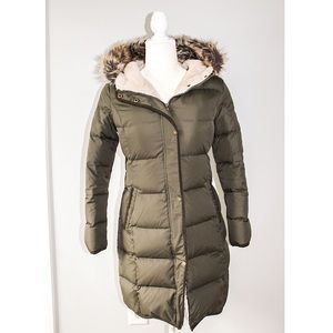 Lauren Ralph Lauren Olive Puffer Coat with Faux Fur Trim